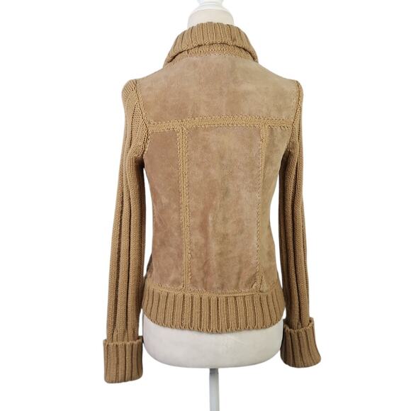 Vintage 70s Carol Cohen tan suede leather and knit crochet jacket S - Picture 4 of 6